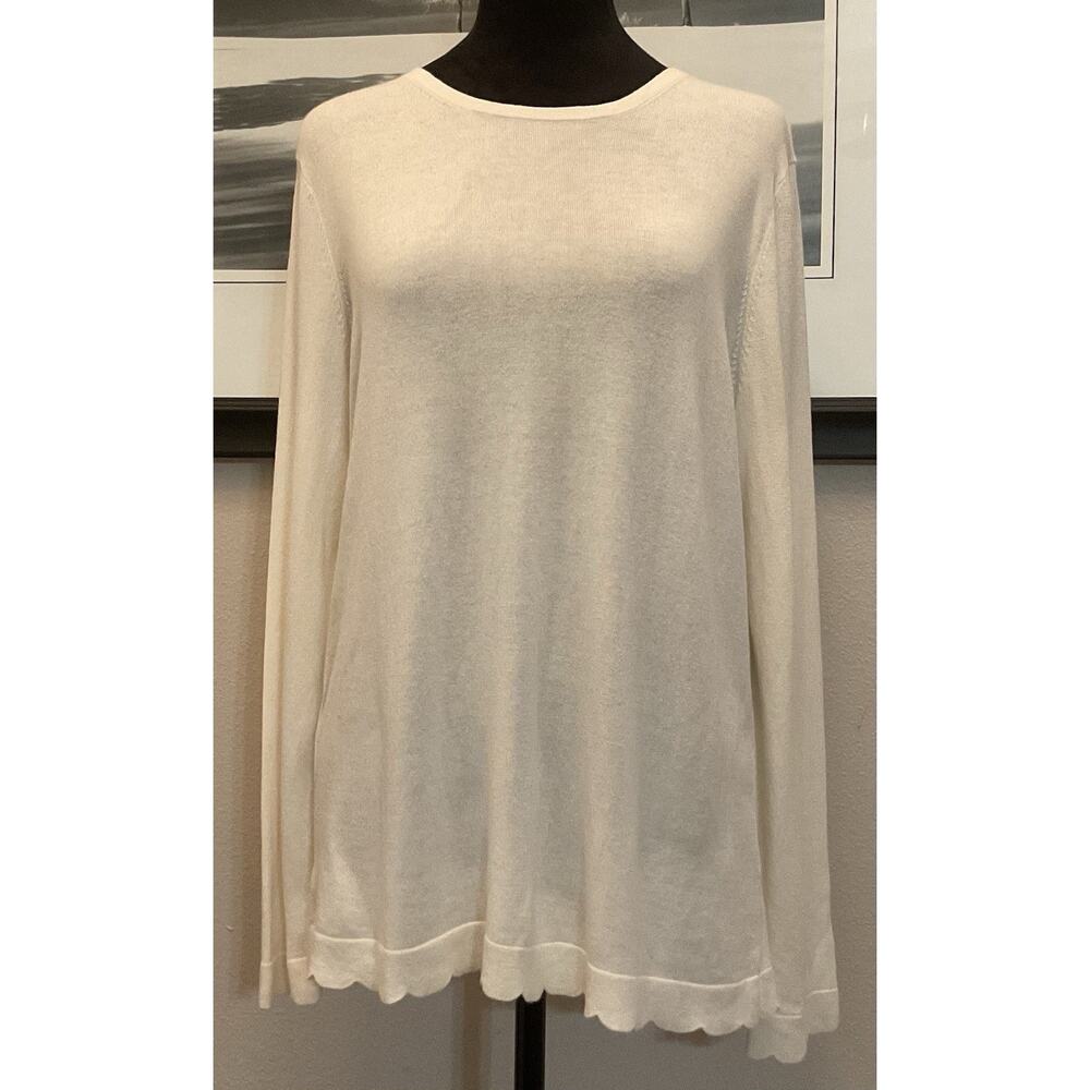 J McLaughlin Cashmere Blend Sweater Ivory Scalloped Hem Size Large New With Tags - Picture 2 of 8
